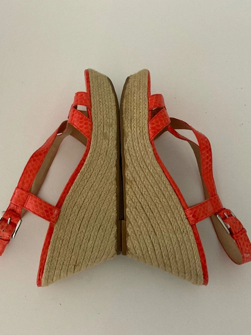 VIA SPIGA Wendi Crisscross Orange Snake Embossed Leather Wedge Sandal Size  8.5